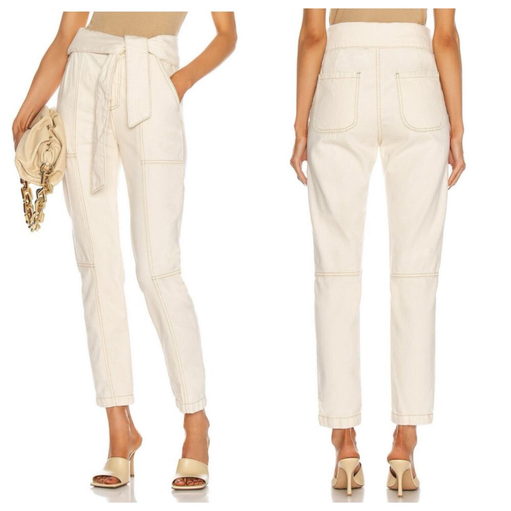 Jonathan Simkhai Henley Tie Waist Baggy Straight Jeans in Natural Cream Size 25